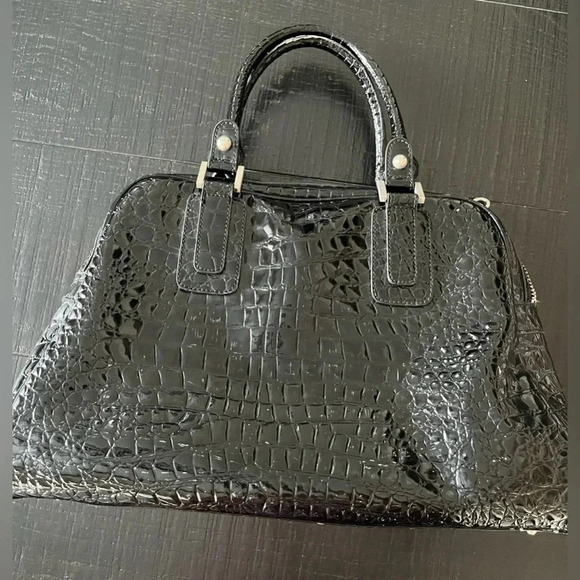 G by GUESS Y2K LOGO  Black Patent Leather Iconic Croc Hand Bag Purse Vintage - Picture 2 of 7